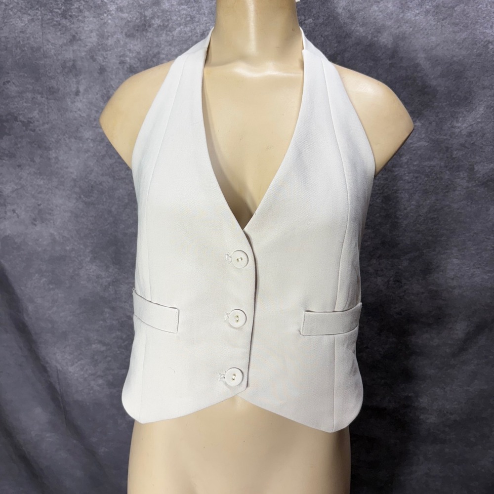 Dissh Eva Bone Halter Vest Womens Size 4 Preppy Bank Tuxedo Button Front